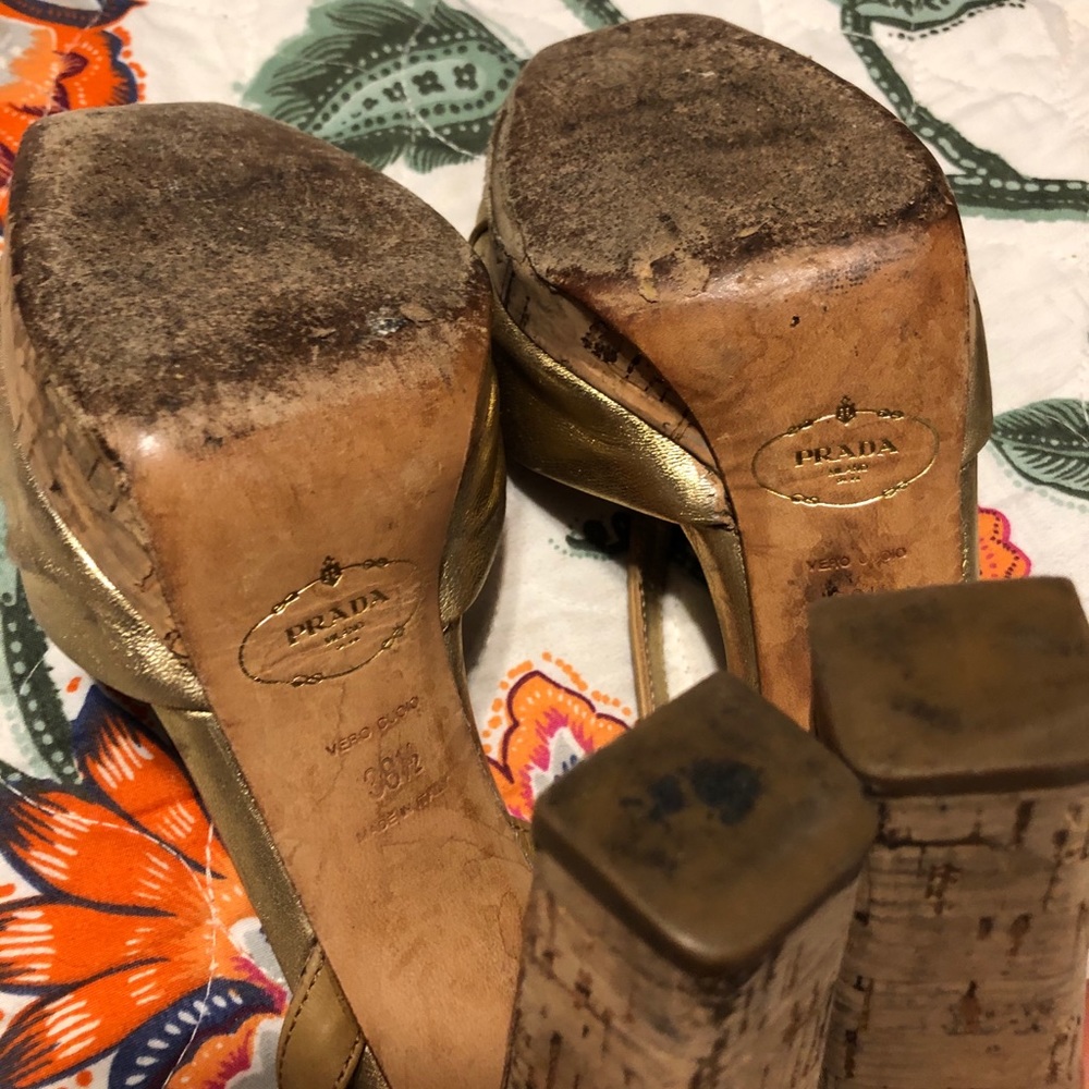Prada Leather Gold Cork Slingback Heels size 38.5 - Picture 11 of 16